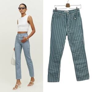 Reformation Cynthia Striped‎ High Rise Straight Jeans Metro Blue White Size 28